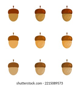 A vector drawn acorn illustration with various colors, styles and amount of details