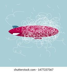 Vector drawn airship. Isolated on blue background.