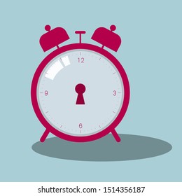 Vector drawn alarm clock. Isolated on blue background.