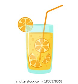 Vector drawn alcoholic cocktail. Cartoon summer orange cocktail. Isolated on white background
