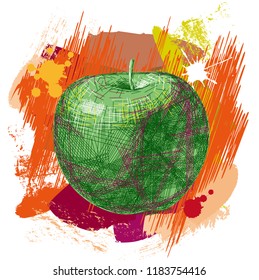 Vector drawn apple, colorful doodle effect.