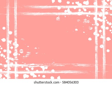 Vector drawn background with frame, border. Grunge pink template with splash, spray attrition, cracks. Old style vintage design. Graphic illustration. a4 size format, horizontal orientation.
