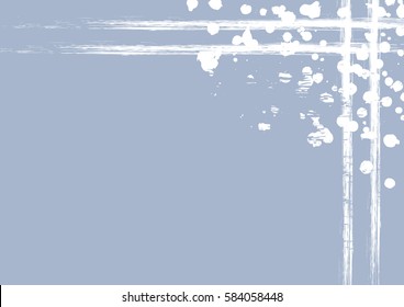 Vector drawn background with frame, border. Grunge blue template with splash, spray attrition, cracks. Old style vintage design. Graphic illustration. a4 size format, horizontal orientation.