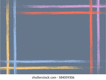 Vector drawn background with frame, border. Grunge blue template with lines. Old style vintage design. Graphic illustration. a4 size format, horizontal orientation.