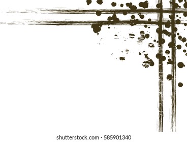 Vector drawn background with frame, border. Grunge grey template with splash, spray attrition, cracks. Old style vintage design. Graphic illustration. a4 size format, horizontal orientation