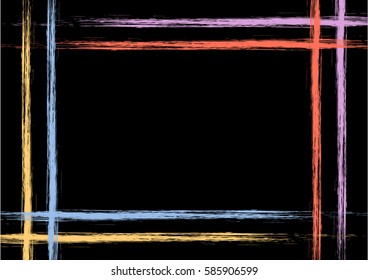 Vector drawn background with frame, border. Grunge black template with lines. Old style vintage design. Graphic illustration. a4 size format, horizontal orientation