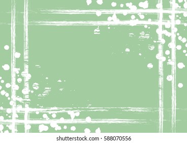 Vector drawn background with frame, border. Grunge green template with splash, spray attrition, cracks Old style vintage design. Graphic illustration. a4 size format, horizontal orientation