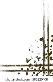 Vector drawn background with frame, border. Grunge template with splash, spray attrition, cracks. Old style vintage design. Graphic illustration. a4 size format, vertical orientation