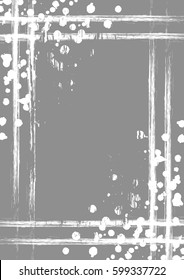 Vector drawn background with frame, border. Grunge template with splash, spray attrition, cracks. Old style vintage design. Graphic illustration. a4 size format, vertical orientation