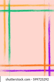 Vector drawn background with frame, border. Grunge pink template with lines. Old style vintage design. Graphic illustration. a4 size format, vertical orientation