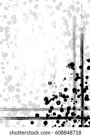 Vector drawn background with frame, border. Grunge template with splash, spray attrition, cracks. Old style vintage design. Graphic illustration. a4 size format, vertical orientation