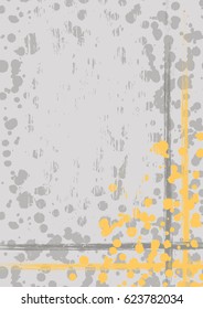 Vector drawn background with frame, border. Grunge template with splash, spray attrition, cracks. Old style vintage design. Graphic illustration. a4 size format, vertical orientation