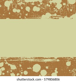 Vector drawn background. Grunge brown template with splash, spray attrition, cracks. Old style vintage design. Graphic illustration