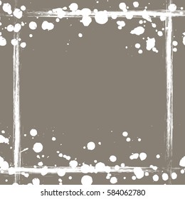 Vector drawn background. Grunge brown template with splash, spray attrition, cracks. Old style vintage design. Graphic illustration