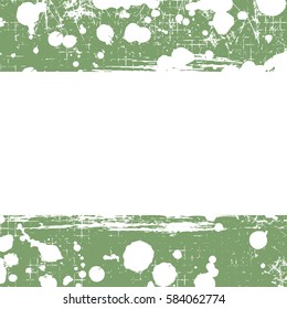 Vector drawn background. Grunge green template with splash, spray attrition, cracks. Old style vintage design. Graphic illustration
