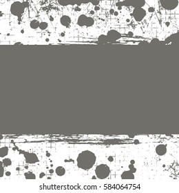 Vector drawn background. Grunge grey template with splash, spray attrition, cracks. Old style vintage design. Graphic illustration