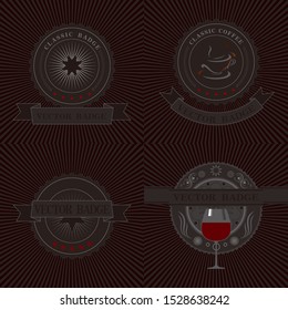 Vector drawn badges. The background is black.