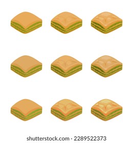 A vector drawn baklava illustration with various colors and amount of details