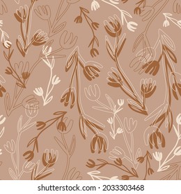 Patrón sin soldadura de color marrón beige dibujado en vectores