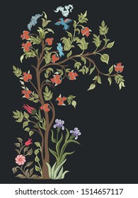 Vector dibujado con pájaros y flores