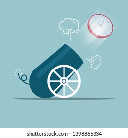 Vector drawn cannon. Isolated on blue background.