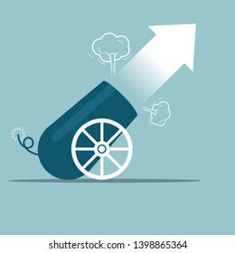 Vector drawn cannon. Isolated on blue background.