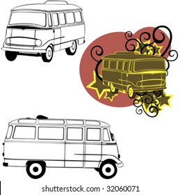 vector drawn of a car bus in different composition