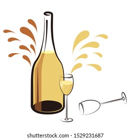 Vector drawn champagne. Isolated on white background.