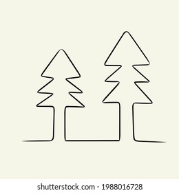 Vector drawn continuous line of the image of the pine tree in the for stock illustration