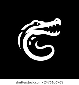 Vector Drawn Crocodile Icon Black and White