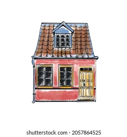 Vector drawn cute house in red
