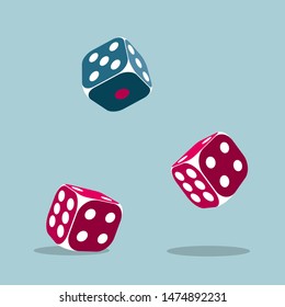 Vector drawn dice. Isolated on blue background.