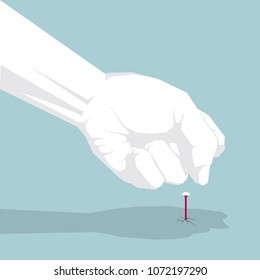 Vector drawn fist. Power concept design. Beat a nail.