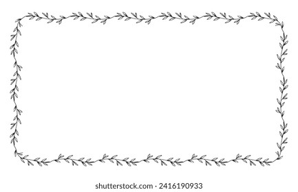 Vector drawn floral frame on white background.