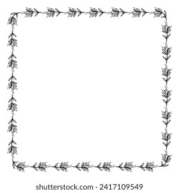 Vector drawn floral frame on white background.