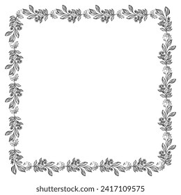 Vector drawn floral frame on white background.
