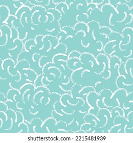 Vector drawn foam, clouds turquoise repeat pattern