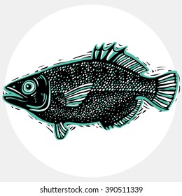 Vector drawn freshwater fish silhouette, natural graphic symbol. Fauna and wildlife element, zoology species.