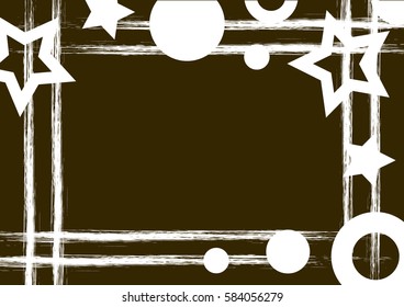 Vector drawn geometric background with geometrical figures, frame, border Grunge template with stars, circles, dots Old style vintage design. Graphic illustration with cracks, attrition a4 size format