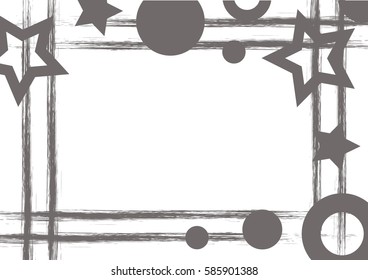 Vector drawn geometric background with geometrical figures, frame, border Grunge template with stars, circles, dots Old style vintage design. Graphic illustration with cracks, attrition a4 size format