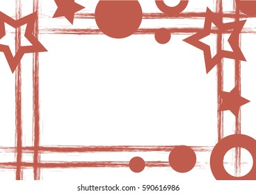 Vector drawn geometric background with geometrical figures, frame, border Grunge template with stars, circles, dots 