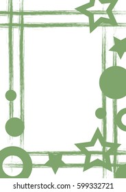 Vector drawn geometric background with geometrical figures, frame, border Grunge template with stars, circles, dots Old style vintage design. Graphic illustration with cracks, attrition a4 size format