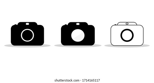 Vector drawn graphic flat design group line camera, set black icon symbol 