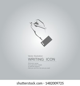 Vector drawn hand holding pen. The background is a gray gradient.