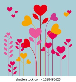 Vector drawn heart shaped flower. Isolated on blue background.