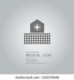 Vector drawn hospital. Isolated on grey background.