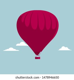 Vector drawn hot air balloon. The background is blue.