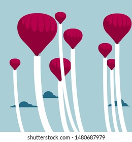  Vector drawn hot air balloon. The background is blue.