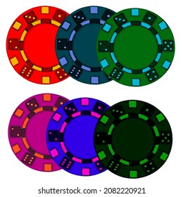 Vector drawn illustration of different poker chips in color, gambling element