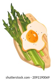 Vektorgrafik von Fleisch, Rührei und Spargel auf weißem Hintergrund für Menüs, Cafés, Restaurants, Werbung oder Plakate 
